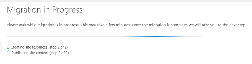 Screenshot of the screen displaying migration progress.