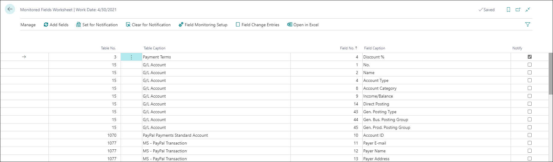 Screenshot of the Monitored Fields Worksheet.