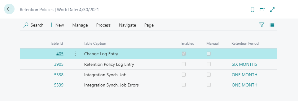 Screenshot of the Retention Policies page.