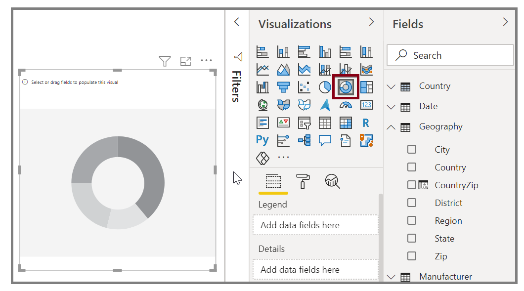 Screenshot of a visual selected on the Visualizations pane.