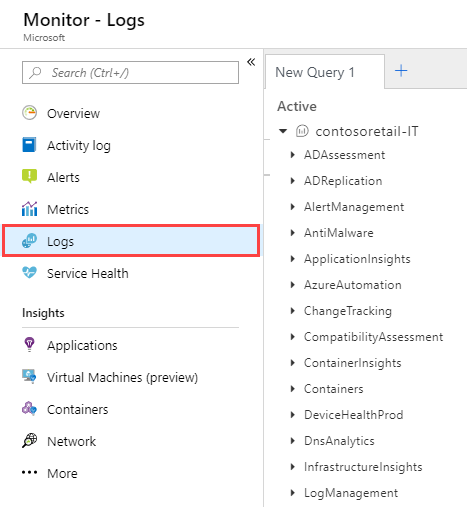 Screenshot that shows an example of Azure Monitor Logs in the Azure portal.