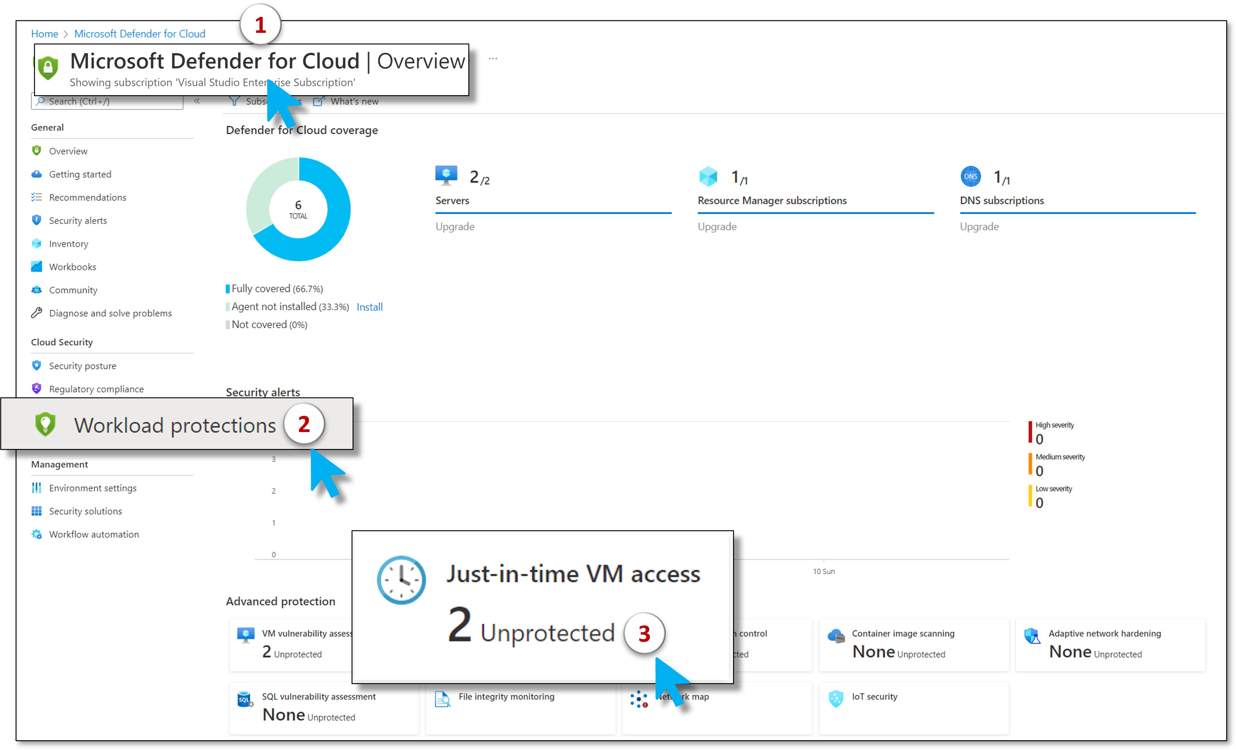 Screenshot of Azure Defender features.
