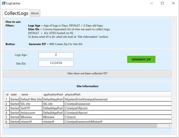Screenshot of collecting data in log catcher.