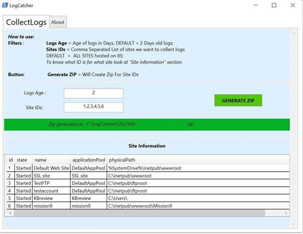 Screenshot of generating data in log catcher.