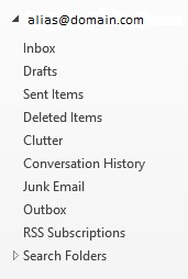 Screenshot of Figure 1 showing the primary SMTP email address displayed in Outlook is alias@domain.com.
