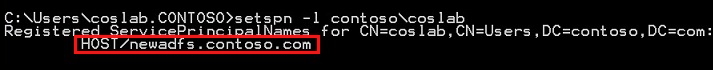 Screenshot for the result of the setspn command.