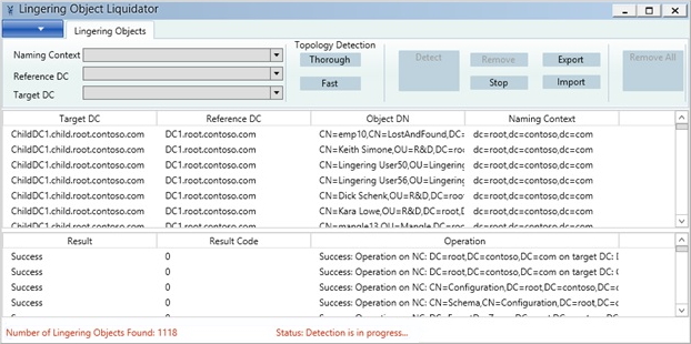 Screenshot of the Lingering Object Liquidator window with the current count of lingering objects displayed on the status bar.