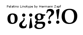 The string 'o¿¡g?!O' showing descending alignment of inverted question and exclamation marks