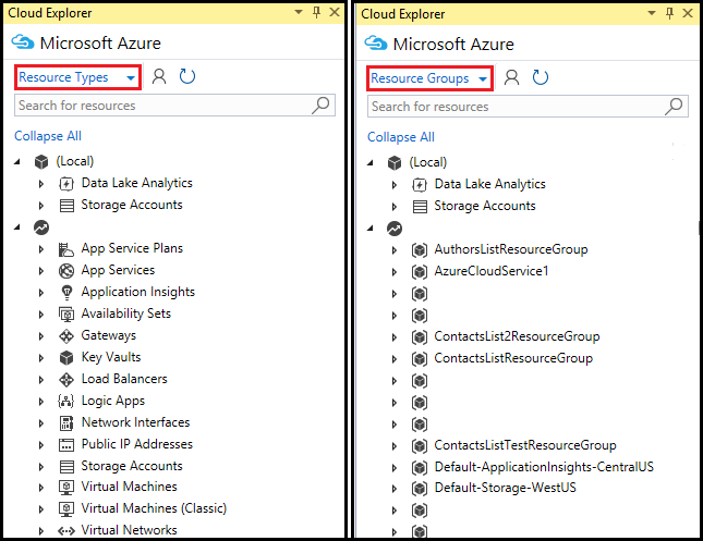 Cloud Explorer resource views comparison