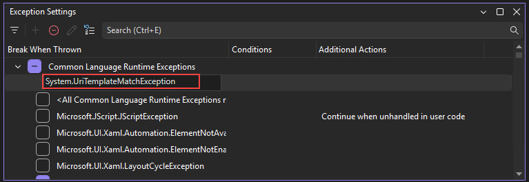 Exception name Screenshot that shows the exception name.