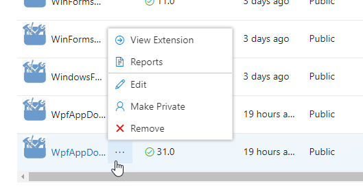 Screenshot that shows choosing an extension to edit.