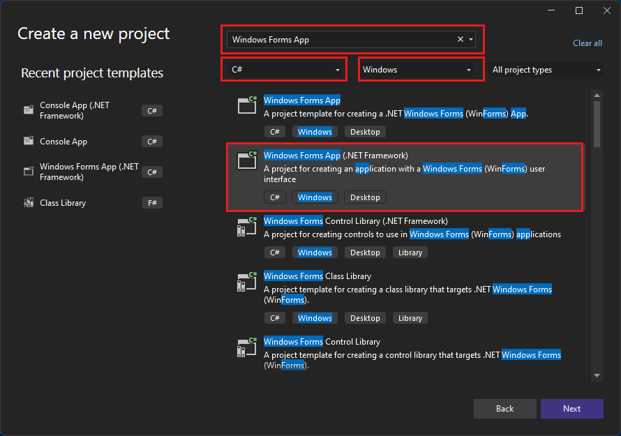 windows form application in c# projects