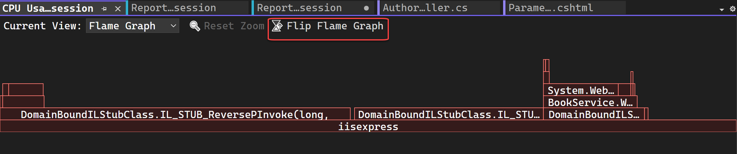 Flip Flame Graph selected Screenshot showing Flip Flame Graph selected.