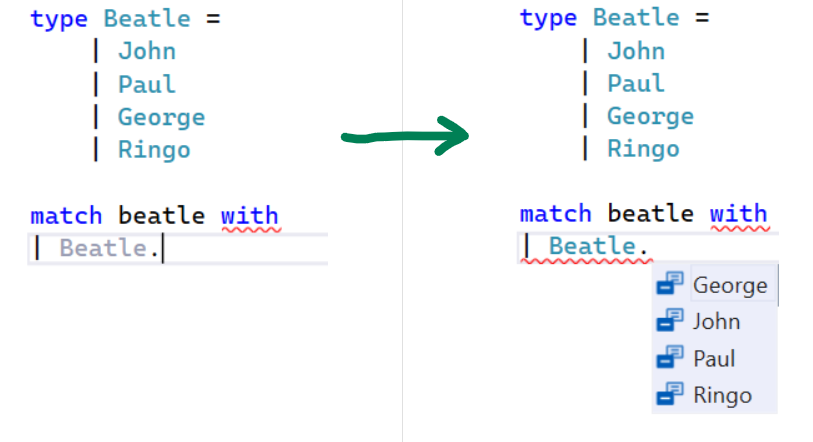 Improved autocomplete in discriminated union case fields