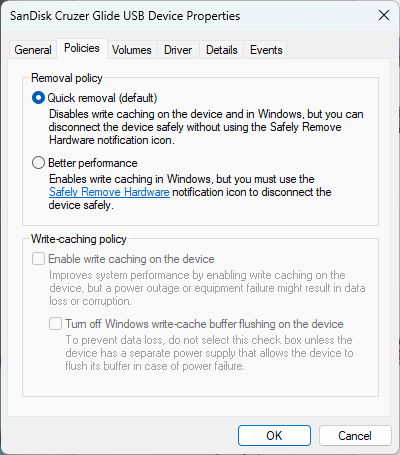 Policy options for disk management.
