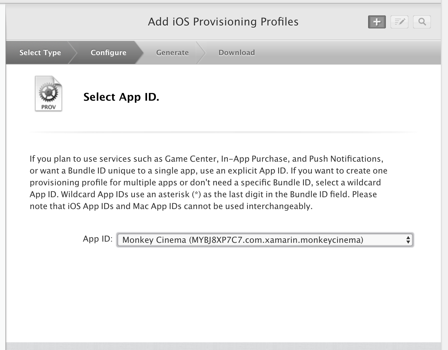 Using newly created App ID to create provisioning profile