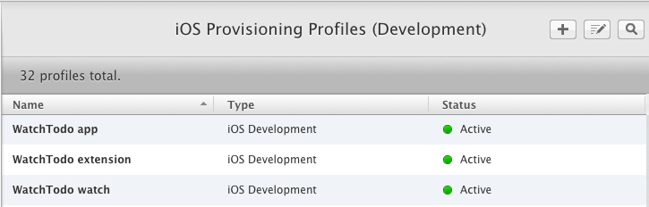 The available Development Provisioning Profiles