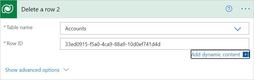 Set the table name and row ID Set the table name and row ID.