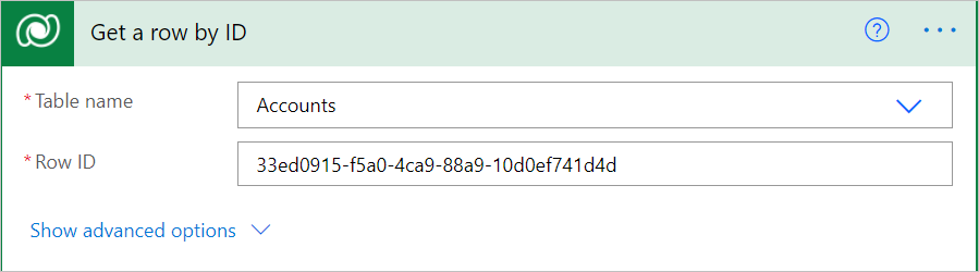 Completed Get row by ID card with advanced options highlighted Completed Get row by ID card with advanced options highlighted.