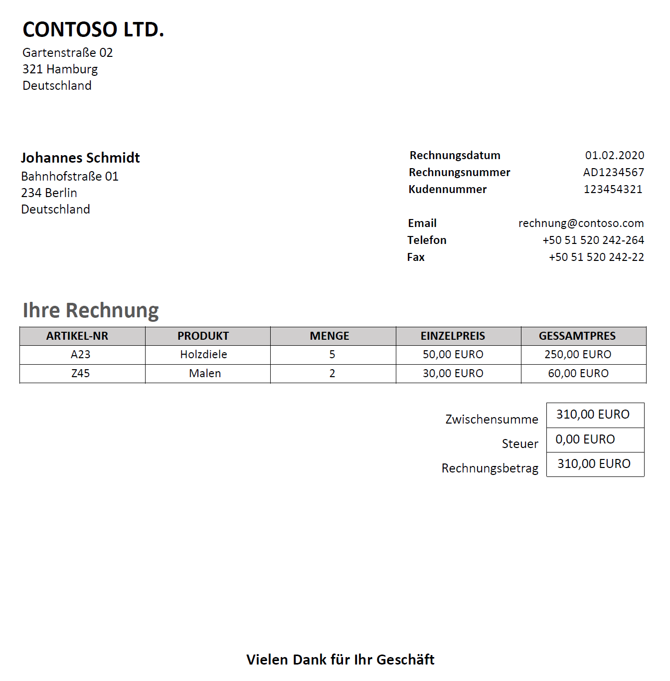 Scan of a sample invoice form.