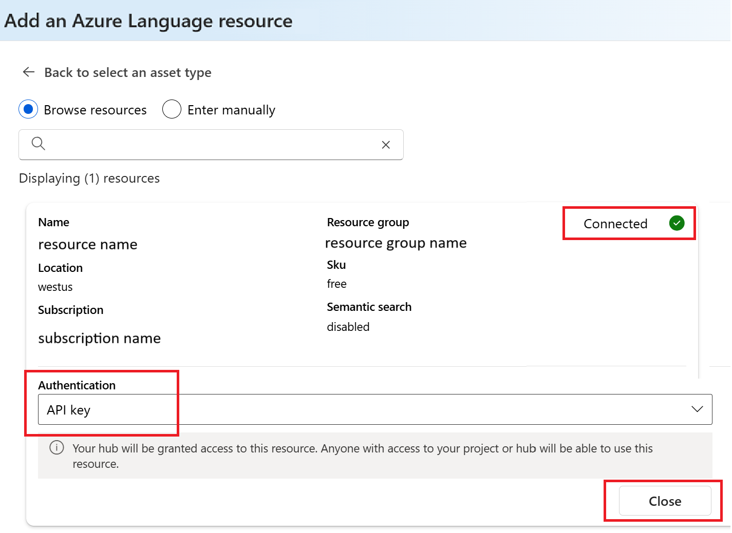 Screenshot of connect search resource selector in the Foundry.