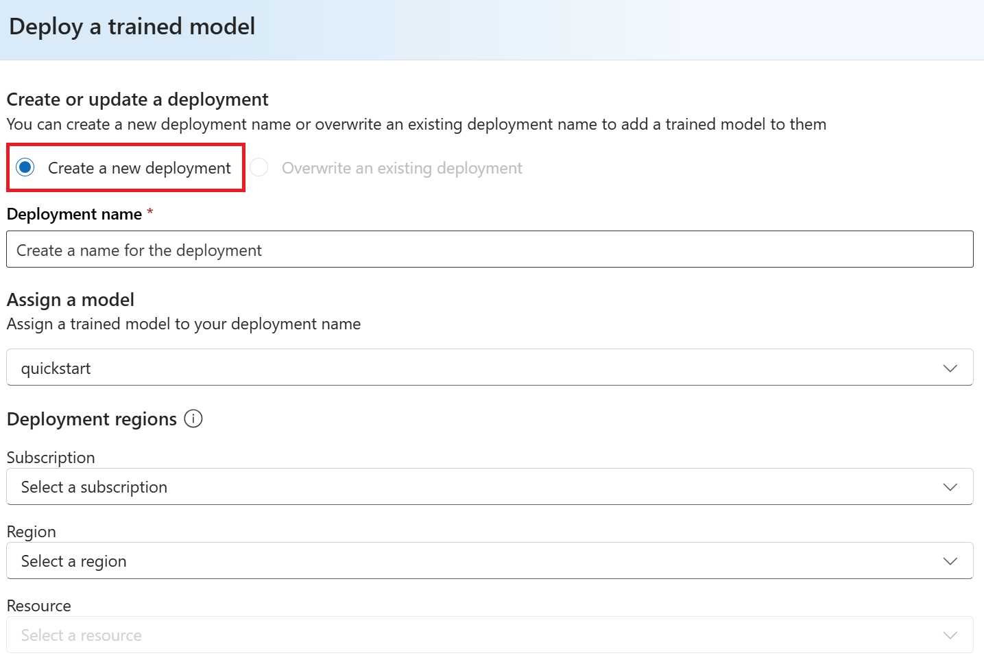 Screenshot of the deploy your model configuration in Foundry.