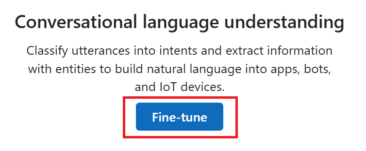 Screenshot of the fine-tune button on the language playground homepage in Foundry.
