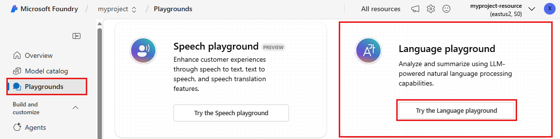 Screenshot of the Try Language Playground selection in Foundry.