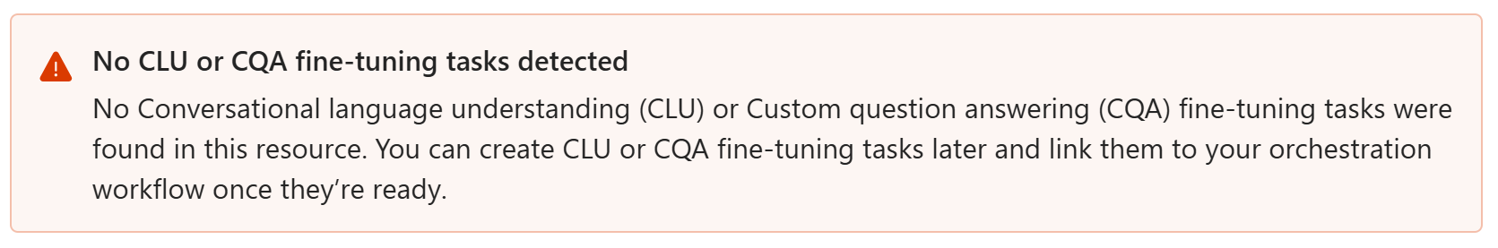 Screenshot of no tasks warning in orchestration workflow creation in the Foundry.