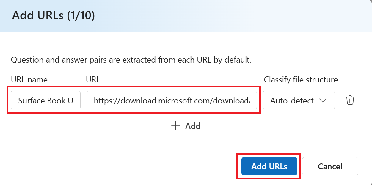 Screenshot of the select url source selection and add button in the Foundry.