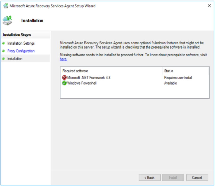 Screenshot shows the prerequisites required to configure MARS agent.