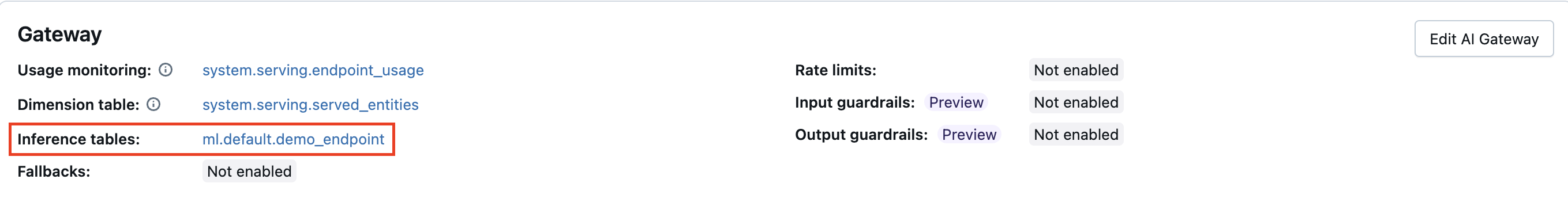 link to inference table name on endpoint page