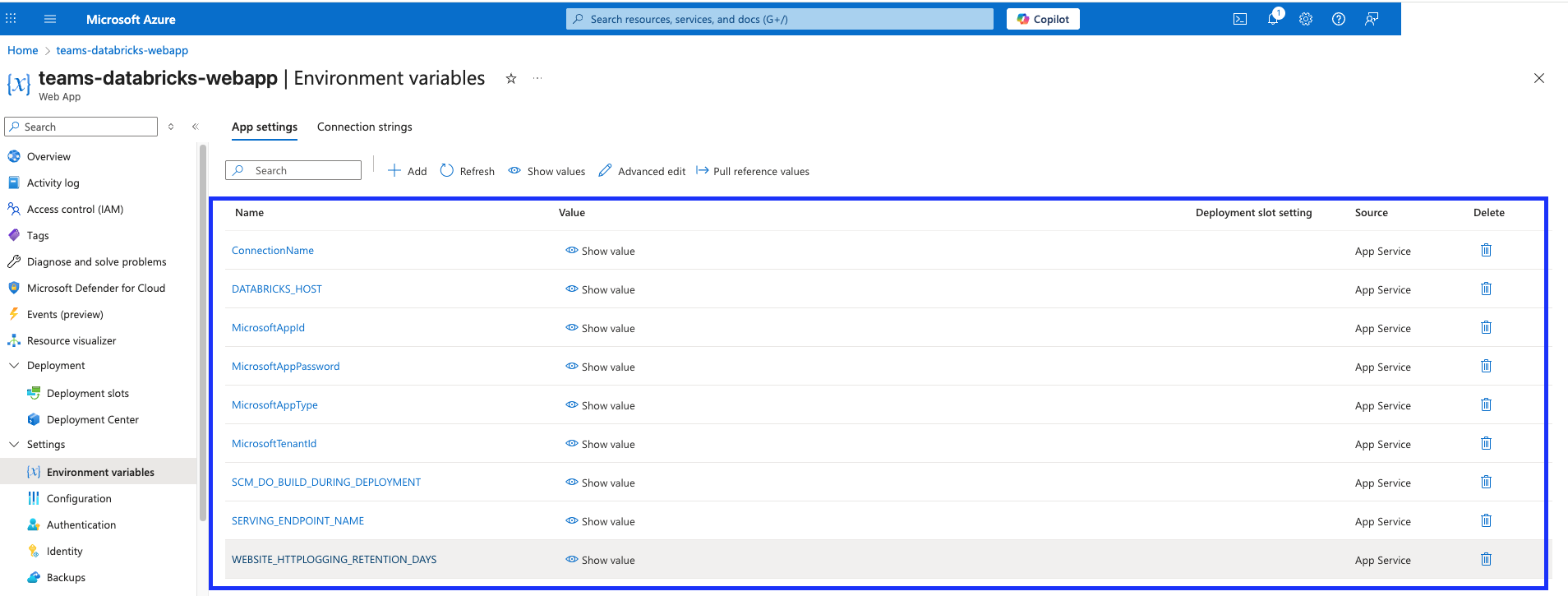 Set environment variables for the bot