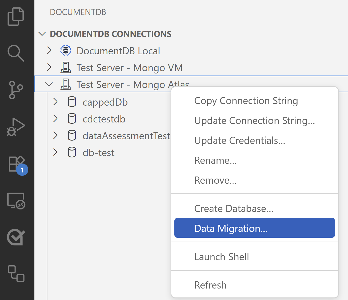 Screenshot of the context menu in Visual Studio Code.