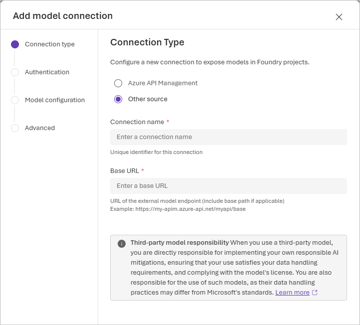 Screenshot of selecting another model source in the Foundry portal.