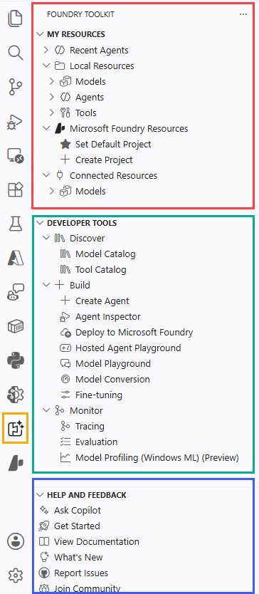 Screenshot of the Foundry extension interface showing the Resources, Tools, and Help and Feedback sections.