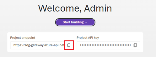 Screenshot of Microsoft Foundry Models welcome screen showing the endpoint URL and copy button.