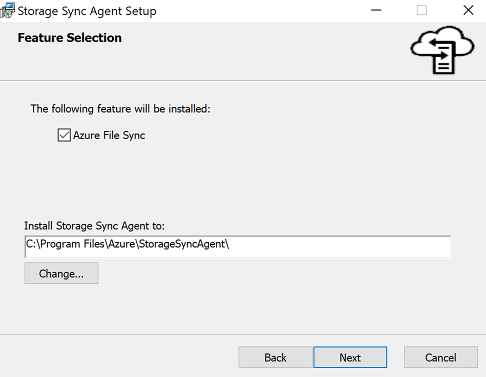 Screenshot of path selection in the File Sync Agent Setup Wizard.