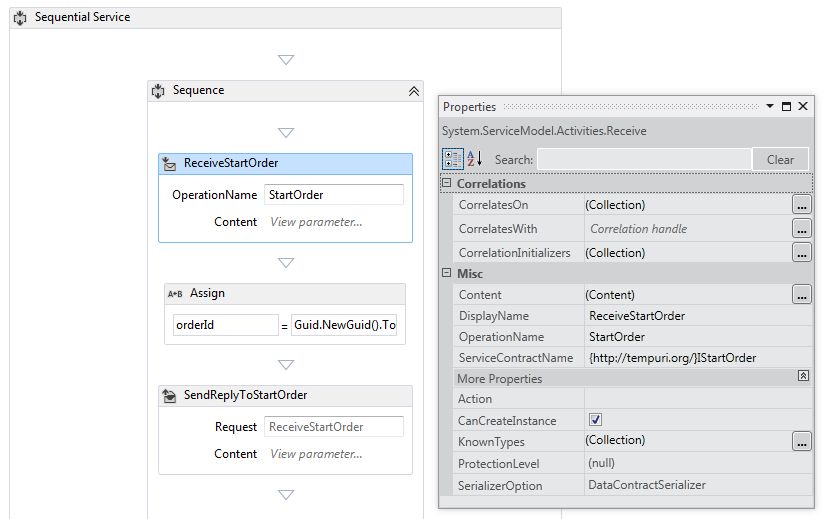 Set the Receive activity properties. Set Receive Activity Properties