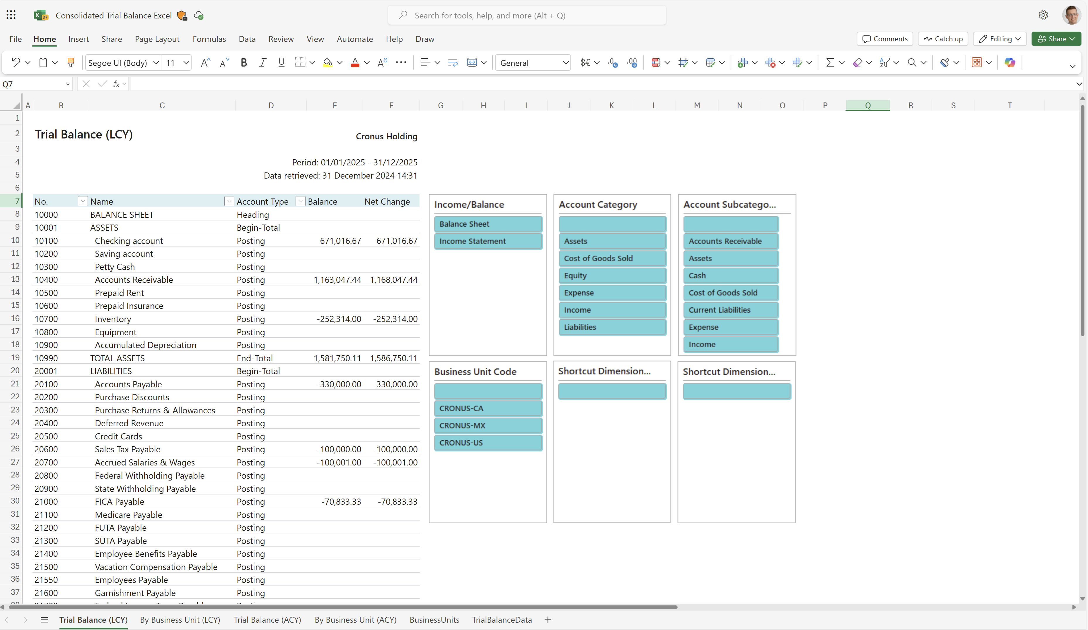 Screenshot of the Trial Balance ($) worksheet