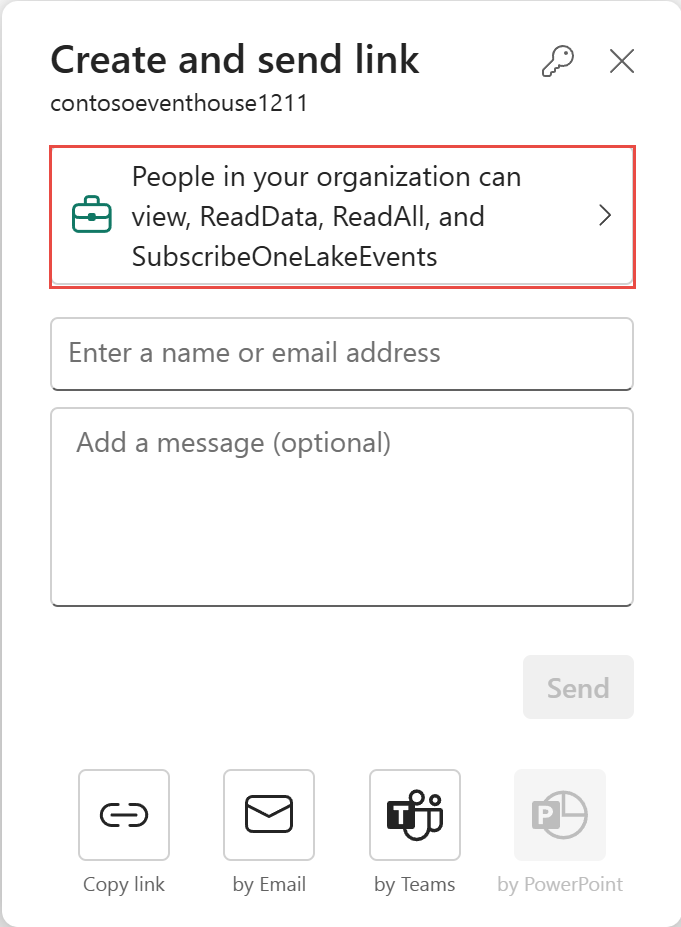 Screenshot showing the Create and send link page.