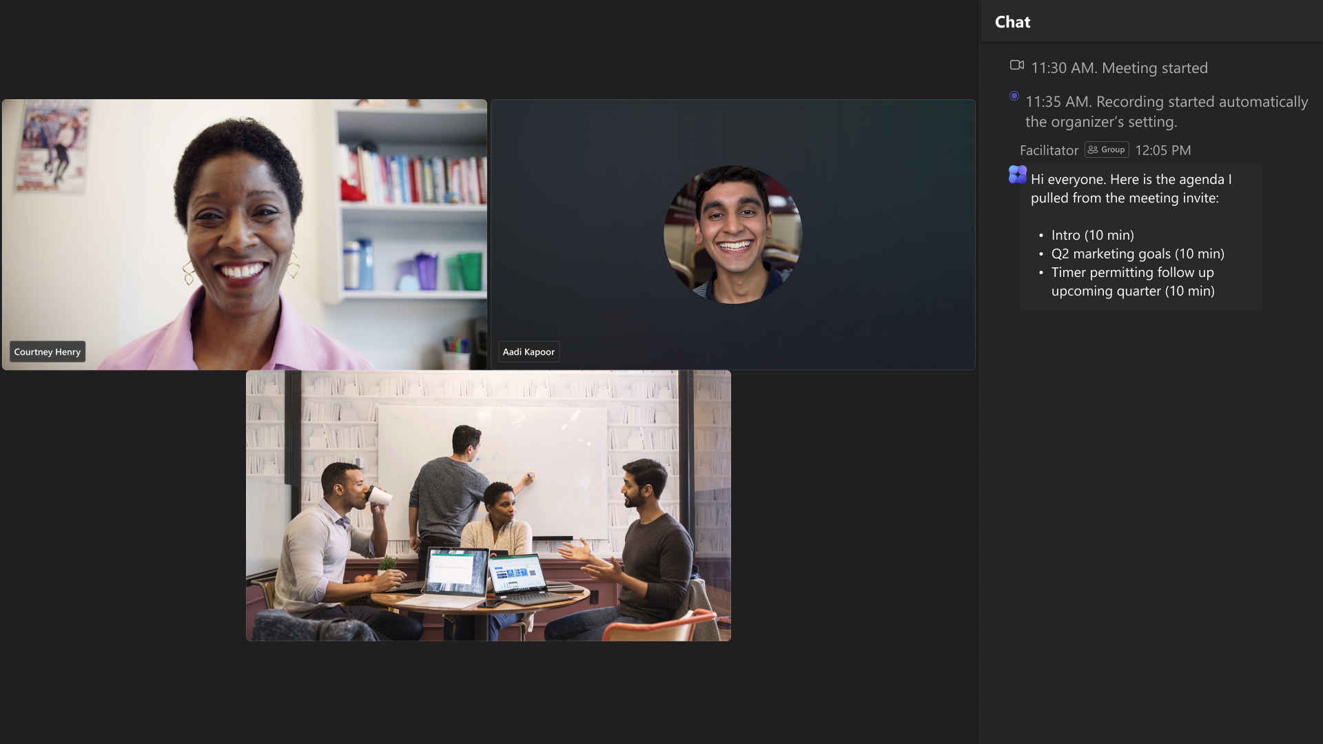 Screenshot that shows Facilitator messages in chat panel on the front-of-room display.