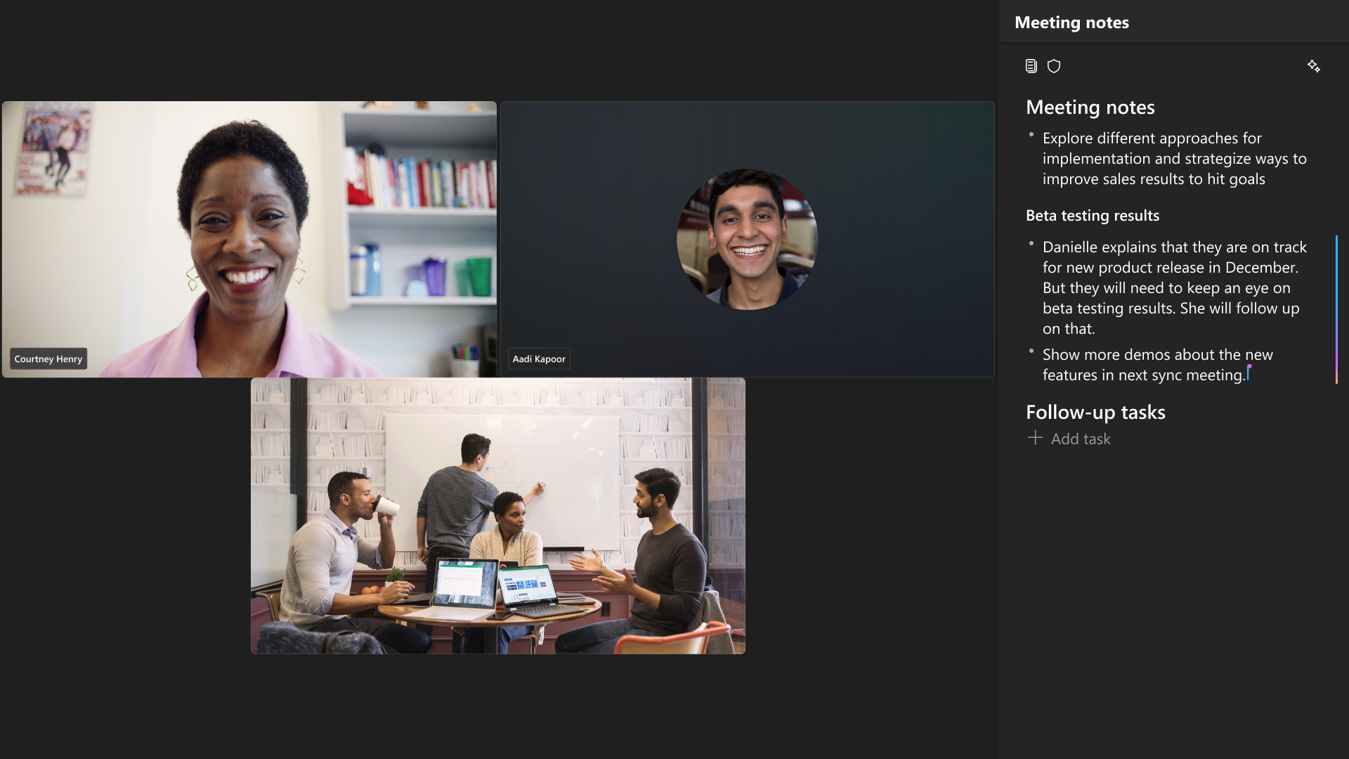 Screenshot that shows the notes panel on the front-of-room display.