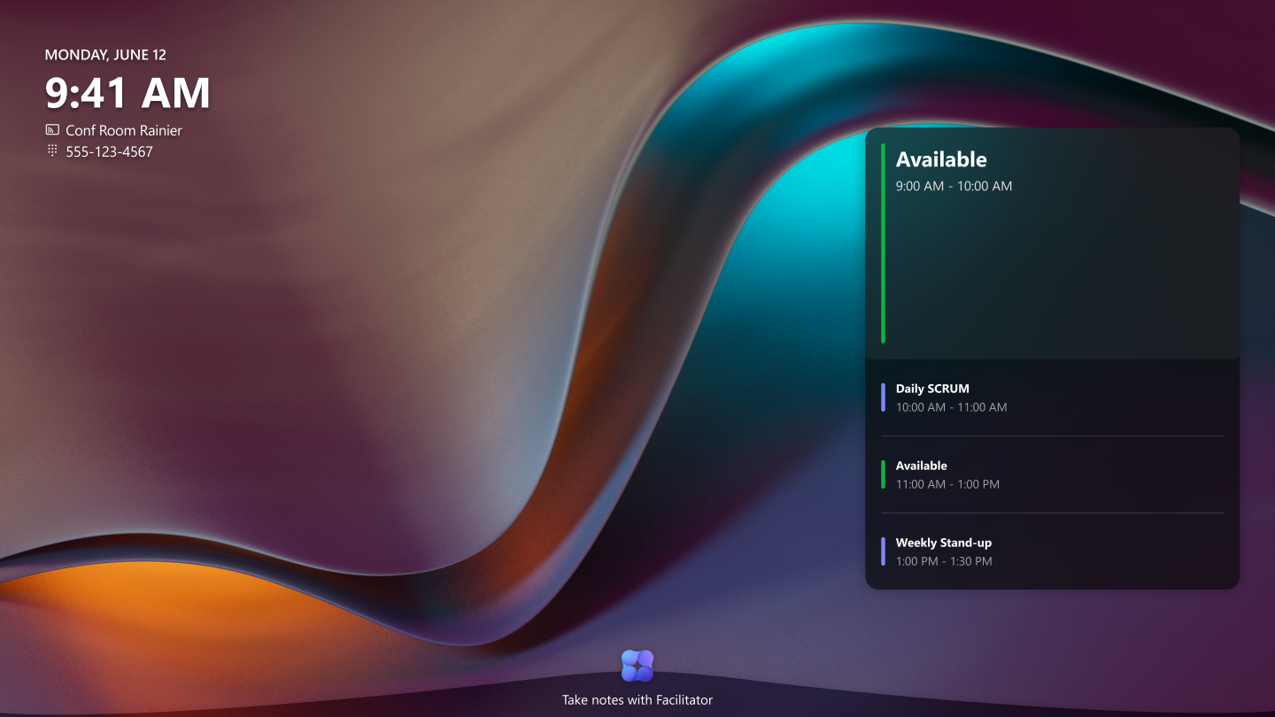Screenshot that shows the Takes Notes message on the front-of-room display.