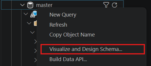 Screenshot of the entry point to open the schema designer in Visual Studio Code MSSQL extension.
