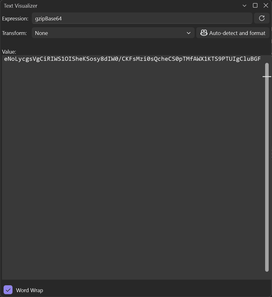 Auto-detect and format in the Text Visualizer Gif showing Auto-detect and format in the Text Visualizer.