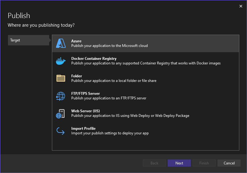 Choose Azure App Service Screenshot that shows selecting Azure App Service.