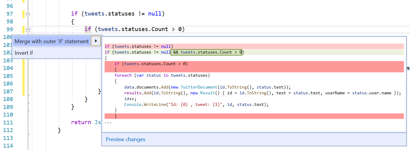 Screenshot of Merge If Statement