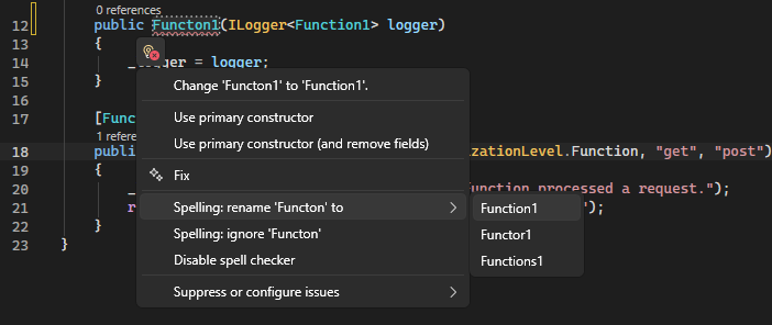Screenshot that shows the Spell Checker identifying a potential error.