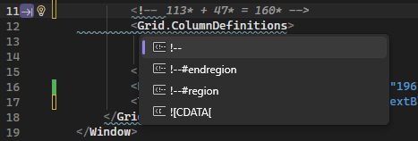Screenshot of the right-click context menu to add comments in the XAML code editor Screenshot of the XAML code editor right-click add comments dialog.